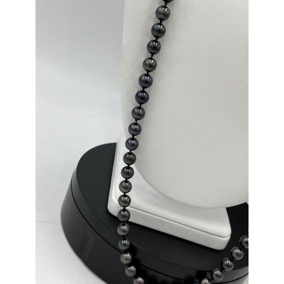 Gray Black Long Opera Length Pearl 14k White Gold Clasp Diamond Chips Necklace - Picture 4 of 11